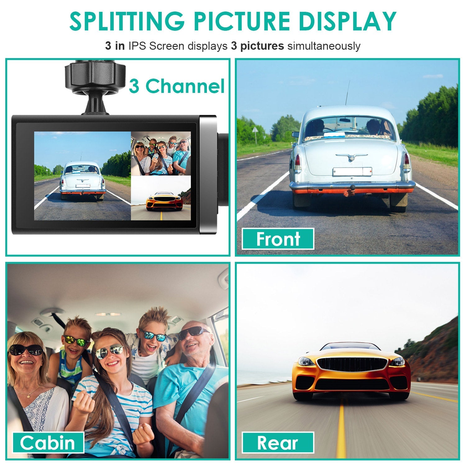 2K Car DVR 3 Channel Dash Cam Camcorder Camera Recorder With 140