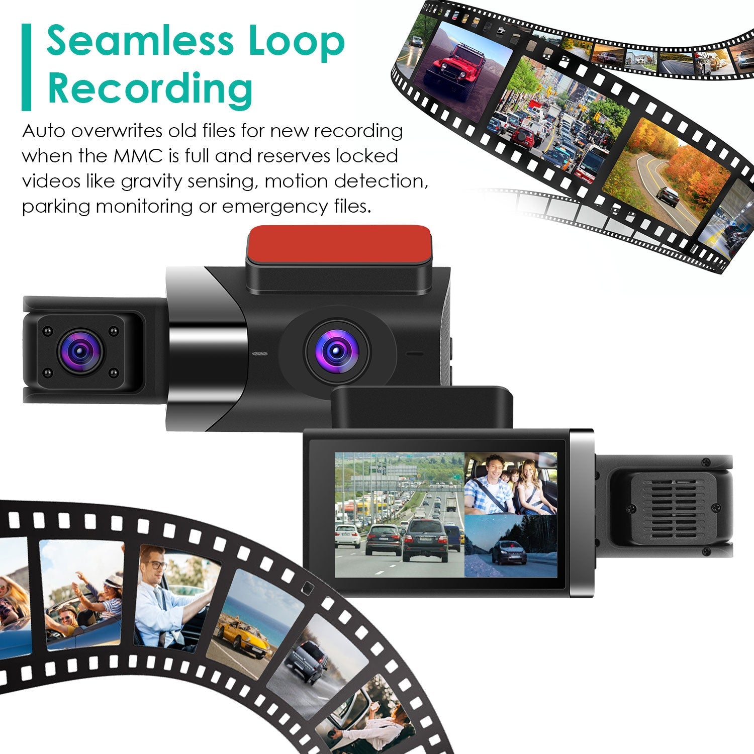 2K Car DVR 3 Channel Dash Cam Camcorder Camera Recorder With 140