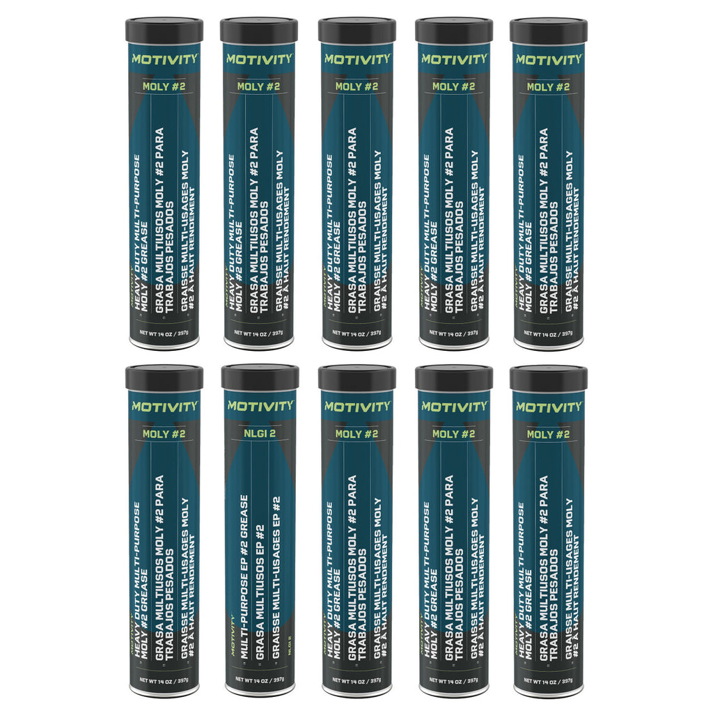 MOTIVITY Heavy Duty Moly Grease, NGLI 2, High Temp & Water Resistant - 10 Pack (14oz Tubes)